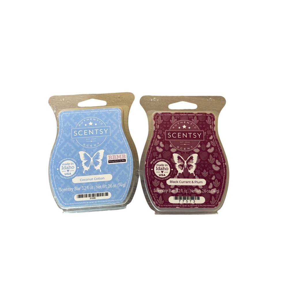 Scentsy Coconut Cotton Black Currant Plum Wax Melts Bar 2‎ Pack Lot Home Decor